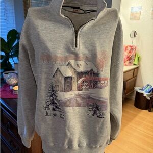 Gray third Zip Sweater with Julian , CA Winter Scene